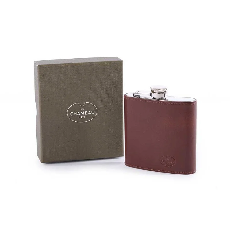 Chameau Leather Hip Flask - Marron Fonce