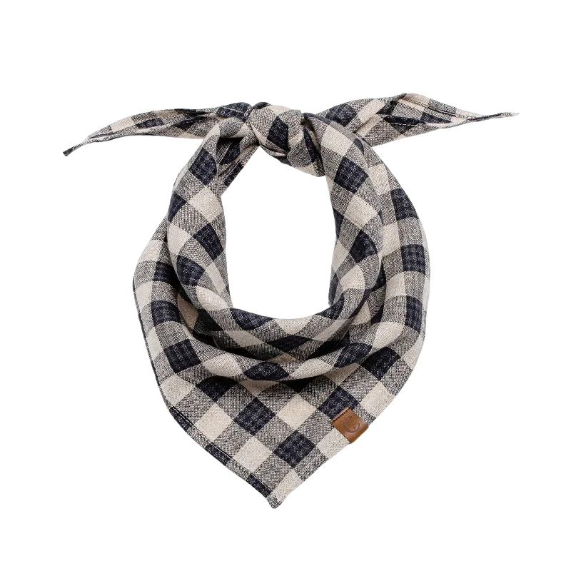 Dog Bandana Check Dark Blue - Beige