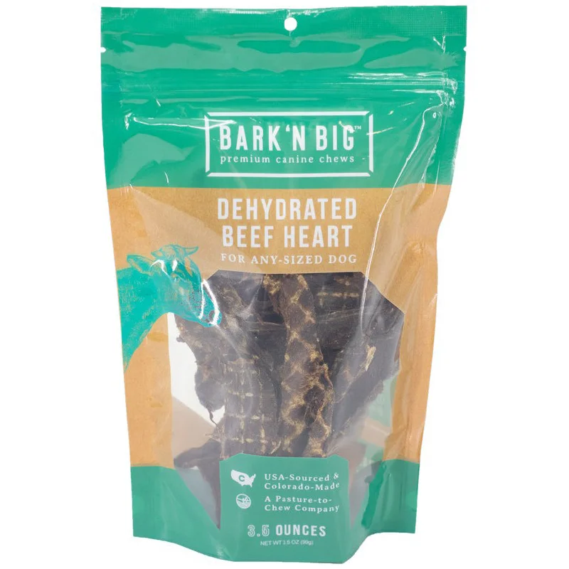 BarkNBig USA Natural Dehydrated Beef Heart Jerky Filets Dog Treats, 3.5 oz bag