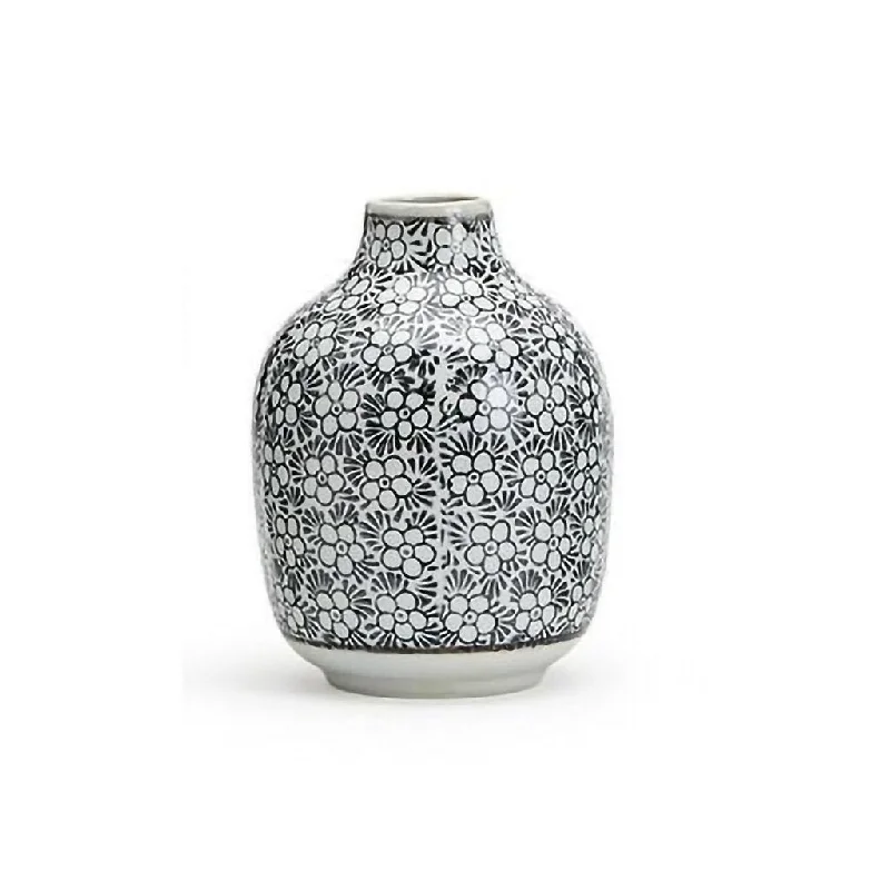 Two's Company :  Small Black and White Hand-Painted Vase - Porcelain