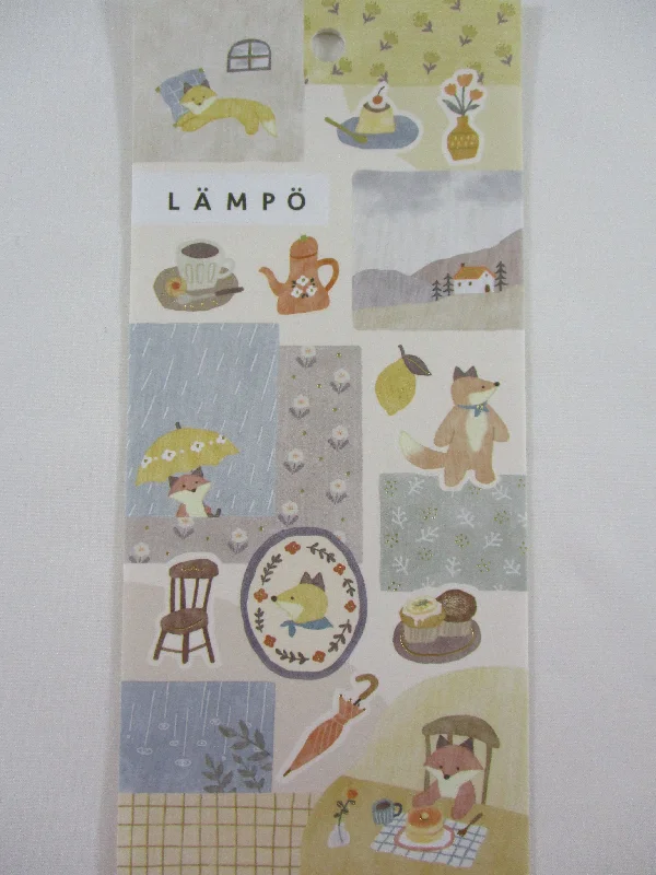 Cute Kawaii MW Lampo Scenic Animal Series - A - Fox Rain Rainy Day Coffee Tea Pancake Cupcake Muffin Chocolate Pumpkin Food Village Tender Classic Sticker Sheet - for Journal Planner Schedule Scrapbook Craft