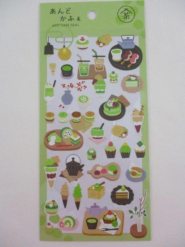 Cute Kawaii MW & Cafe Seal Series - A - Cafe Greentea Matcha Cupcake Drink Ice Cream Shop Sticker Sheet - for Journal Planner Craft