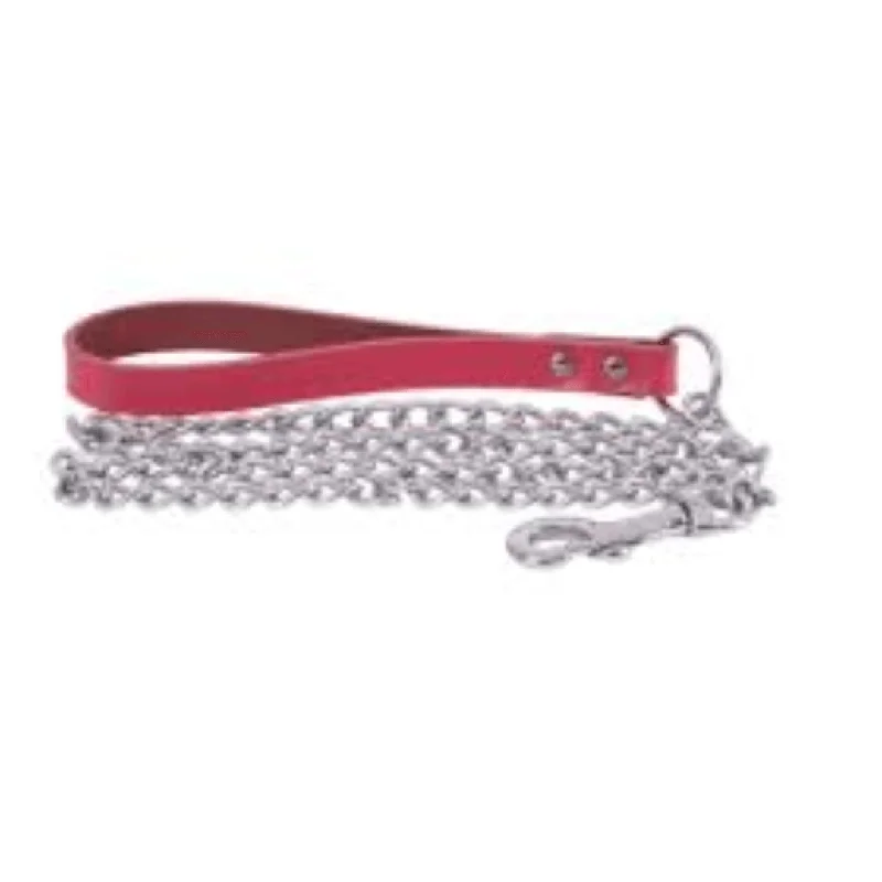 Beau Pets – Chain Lead with Leather Handle – Pink