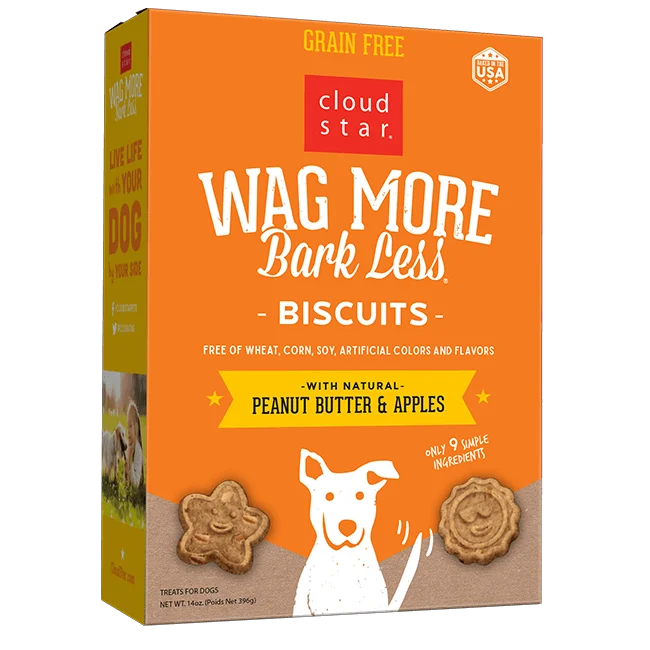 Cloud Star Wag More Bark Less Grain Free Oven Baked Dog Treats with Peanut Butter & Apples, 14oz