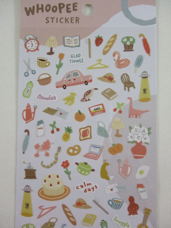 Cute Kawaii MW Whoopee Series - C - Calm Days Travel Bread Strawberry Cake Dino Bake Cooking Kitchen Pumpkin Letter Food Music Snuggle Grant your Wish Pink Sticker Sheet - for Journal Planner Schedule Craft