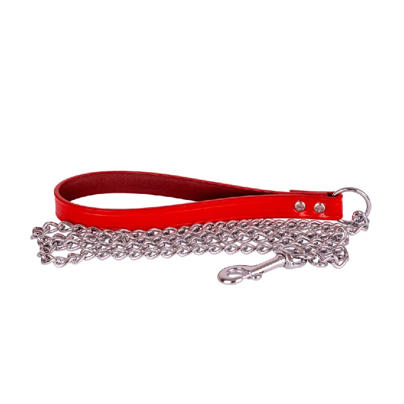 Beau Pets – Chain Lead with Leather Handle – Red