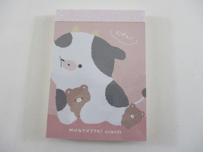 Cute Kawaii Q-lia Mugyutto Bear and Cow Friends Mini Notepad / Memo Pad - Stationery Designer Paper Collection