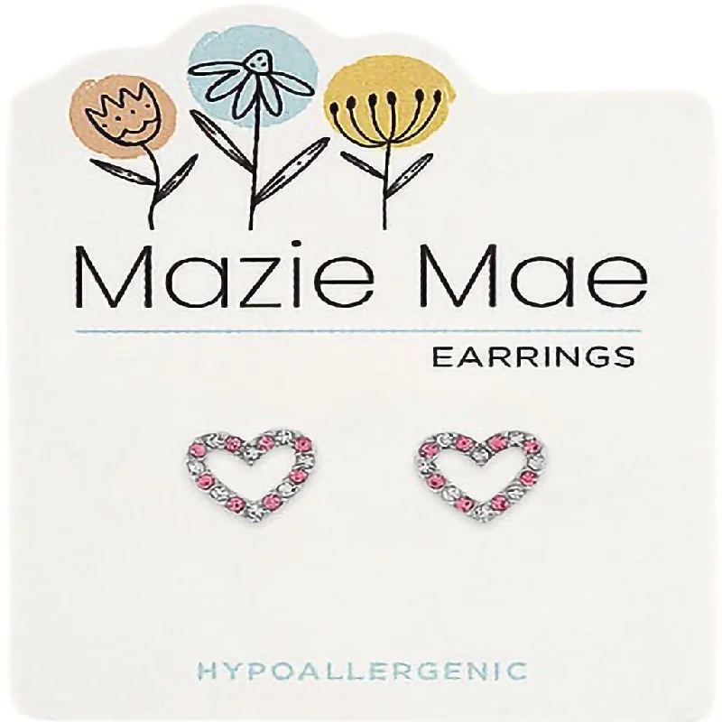 Center Court : Silver CZ & Light Rose Open Heart Stud Mazie Mae Earring