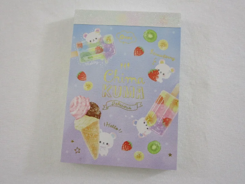 Cute Kawaii Crux Bear Strawberry Fruit Ice Cream Chima Kuma Mini Notepad / Memo Pad - Stationery Designer Paper Collection