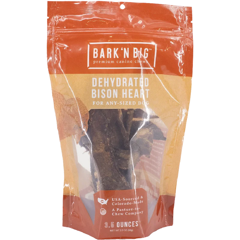 BarkNBig USA Natural Dehydrated Bison Heart Jerky Filets Dog Treats, 3.5oz bag