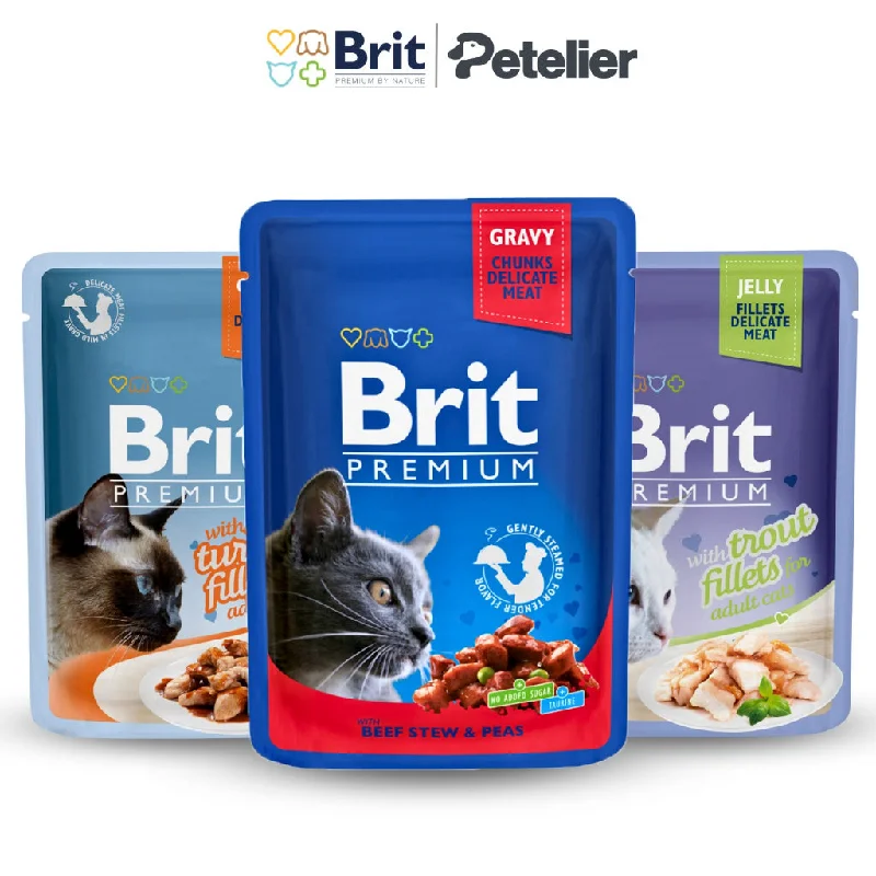 Brit Premium Wet Cat Food Adult/Kitten in 85g, 100g Pouch Jelly/Gravy Fillets by Nature