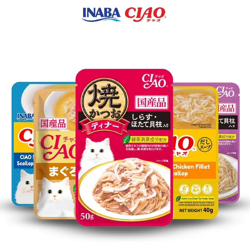 Inaba Ciao Creamy and Soup Fillet in Soup/Jelly  Wet Cat Food Treats Chicken/Tuna/Flakes